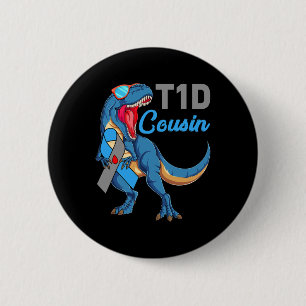 T1d Cousin Typ 1 Diabetes Awareness Month Dinosau Button
