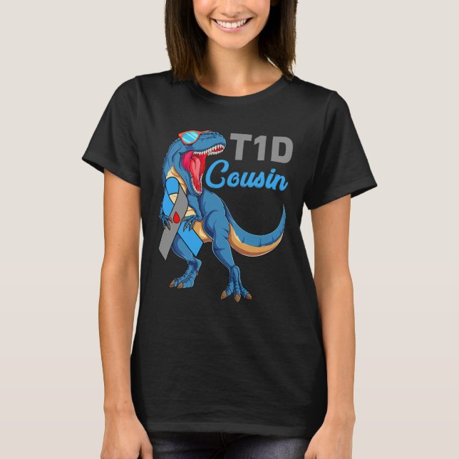 T1d Cousin Typ 1 Diabetes Awareness Month Dinosau T-Shirt (Vorderseite)