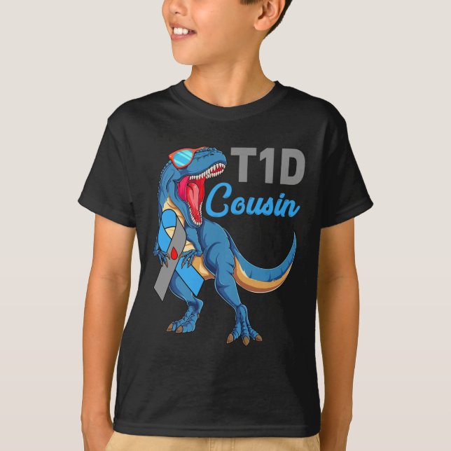 T1d Cousin Typ 1 Diabetes Awareness Month Dinosau T-Shirt (Vorderseite)