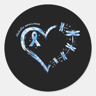 T1d Diabetes Awareness Heart Dragonflies Blue Ribb Runder Aufkleber