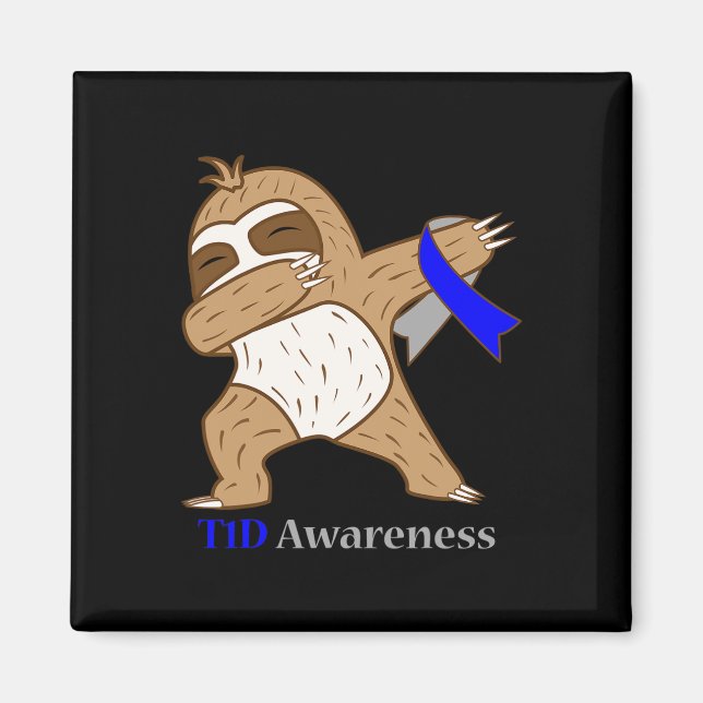 T1d Diabetes Awareness Ribbon Dabbing Sloth Warrio Magnet (Vorne)