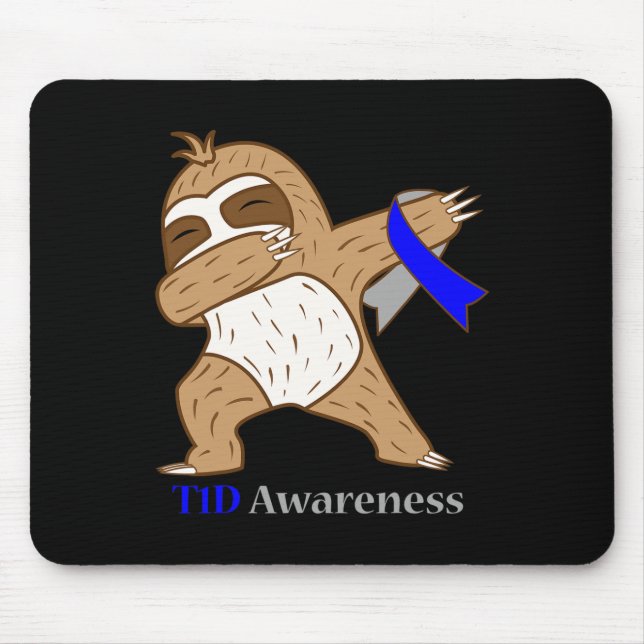 T1d Diabetes Awareness Ribbon Dabbing Sloth Warrio Mousepad (Vorne)