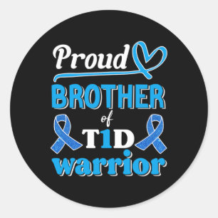T1d Proud Brother Diabetes Awareness Blue Ribbon Runder Aufkleber