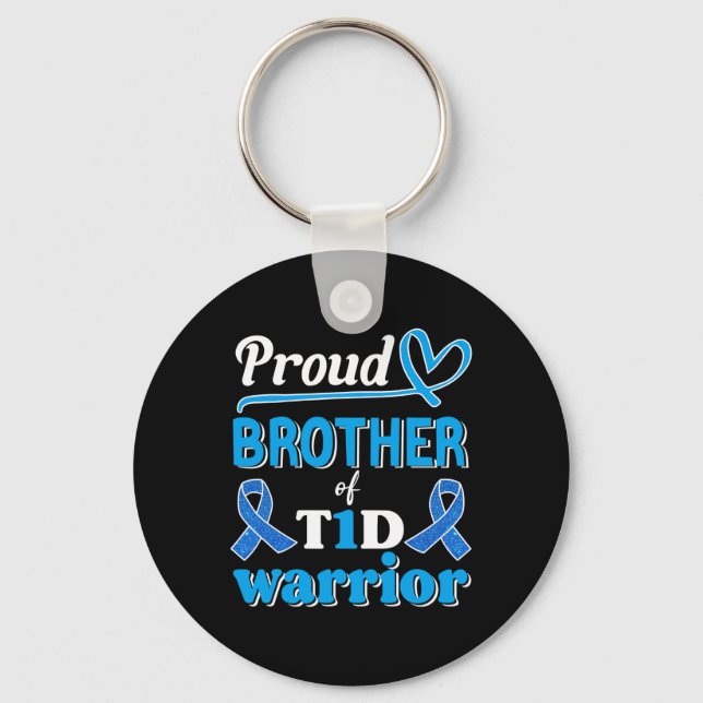 T1d Proud Brother Diabetes Awareness Blue Ribbon Schlüsselanhänger (Vorderseite)