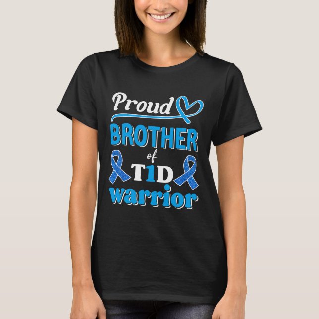 T1d Proud Brother Diabetes Awareness Blue Ribbon T-Shirt (Vorderseite)