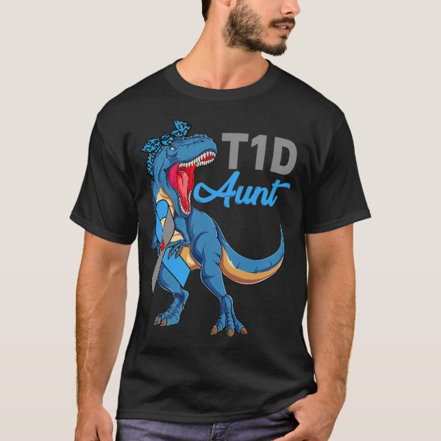 T1D Tante Typ 1 Diabetes Aufklärung Monat Dinosaur T-Shirt (Vorderseite)