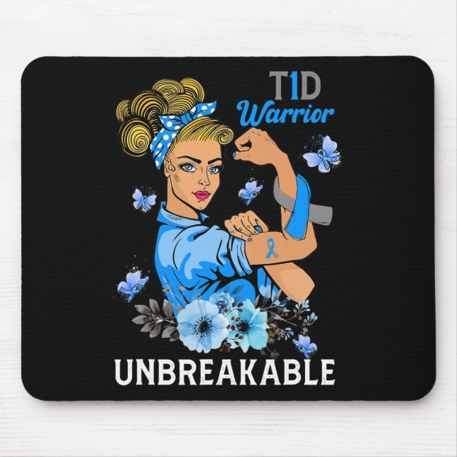 T1D Typ 1 Diabetes Warrior Awareness Unzerbrechlic Mousepad (Vorne)