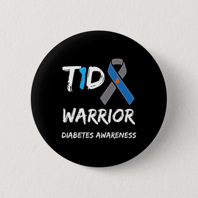 T1d Warrior Typ 1 Diabetes Awareness Blue Ribbon Button (Vorderseite)