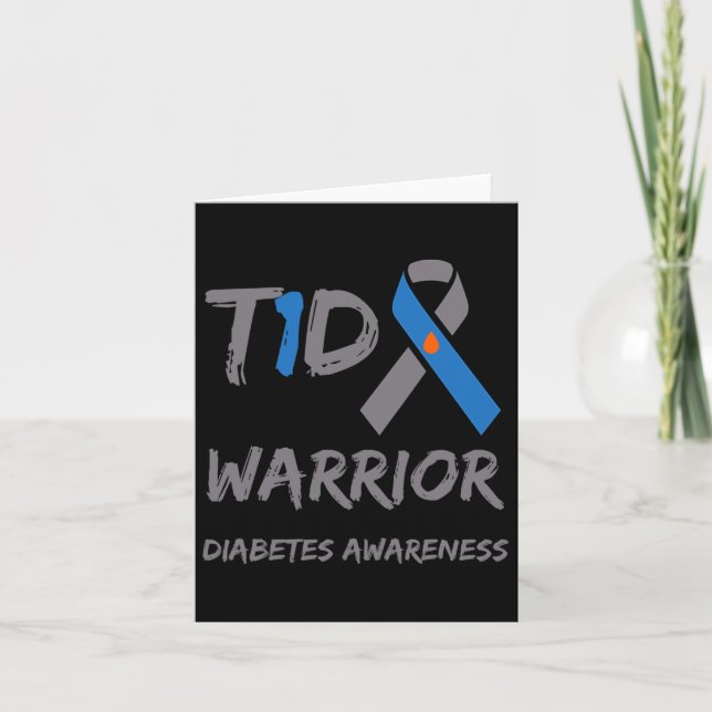 T1d Warrior Typ 1 Diabetes Awareness Blue Ribbon Karte (Vorderseite)