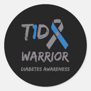 T1d Warrior Typ 1 Diabetes Awareness Blue Ribbon Runder Aufkleber