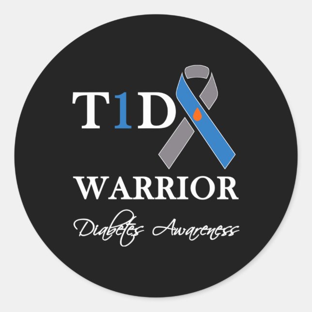 T1D Warrior Typ 1 Diabetes Awareness Blue Ribbon Runder Aufkleber (Vorderseite)
