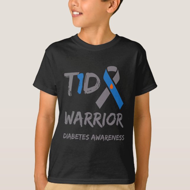 T1D Warrior Typ 1 Diabetes Awareness Blue Ribbon T-Shirt (Vorderseite)
