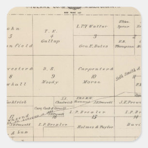 T24S R21E Tulare County Abschnitt-Karte Quadratischer Aufkleber