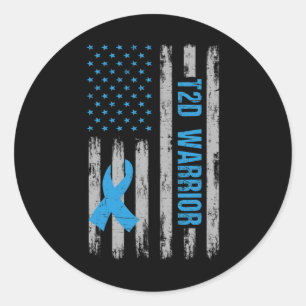 T2d Warrier Awareness American Flag Diabetic Diabe Runder Aufkleber