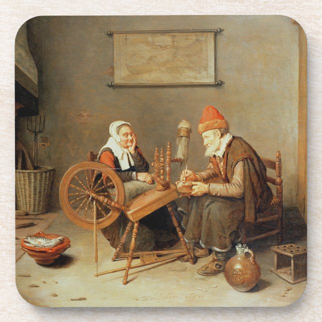 T31883 ein Innenraum mit einer alten Frau an einem Untersetzer (Vorderseite)