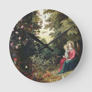 T32789 Madonna und das Kind in einer Landschaft Runde Wanduhr
