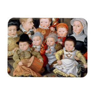 T3337 Portrait einer Mutter mit ihren acht Kindern Magnet