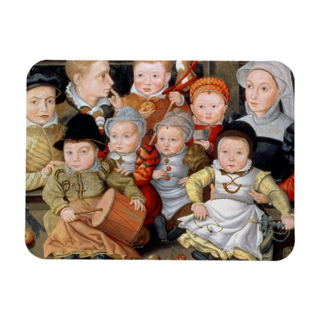 T3337 Portrait einer Mutter mit ihren acht Kindern Magnet (Horizontal)
