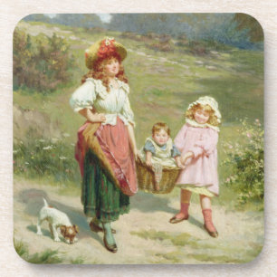 T33572 zum Markt, ein fettes Schwein kaufen Getränkeuntersetzer