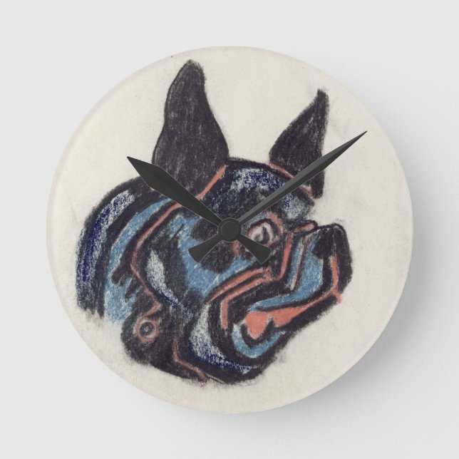 T35228 Hund (pastellfarben auf Papier) Runde Wanduhr (Vorderseite)
