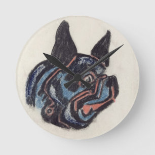 T35228 Hund (pastellfarben auf Papier) Runde Wanduhr