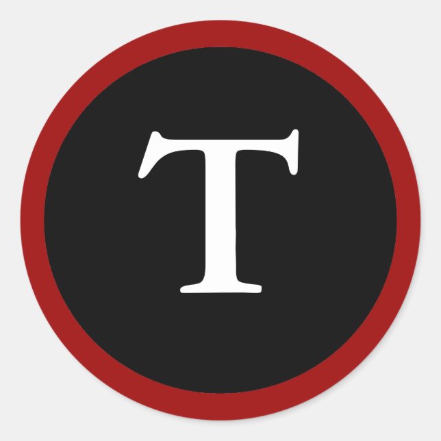 T: Anfangsbuchstabe T Rot, Weiß und Schwarz Runder Aufkleber (Vorderseite)