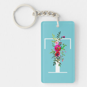 T Buchstabe Initialen Monogramm Floral Benutzerdef Schlüsselanhänger