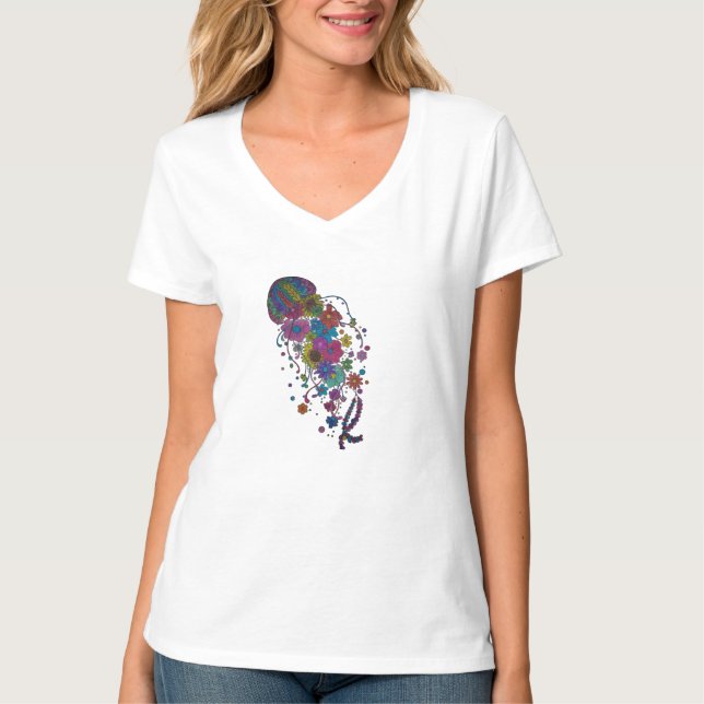 T-Bunte Blumen-Quallen-Mandala Tshirt  (Vorderseite)