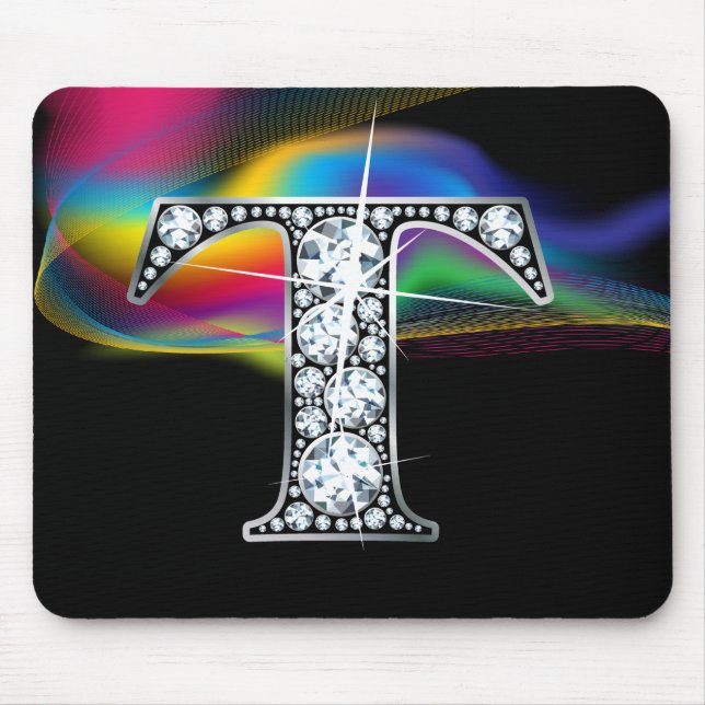 "T" Diamantblende mit Rainbow Swirl Mousepad (Vorne)