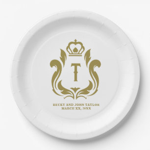 T Initialen Monogramm Goldene Krone  Pappteller