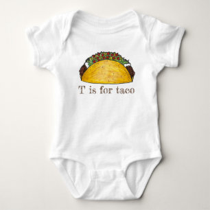 T ist für Taco Mexican Food Alphabet Letter T Baby Strampler