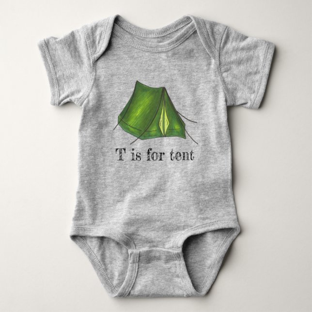 T ist für Zelt Green Camp Camping Tent Alphabet Baby Strampler (Vorderseite)