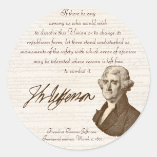 T. Jefferson: Meinung u. Grund - Aufkleber