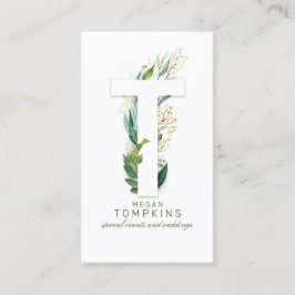 T Letter Monogram Gold Greenerity Blätter Elegant Visitenkarte