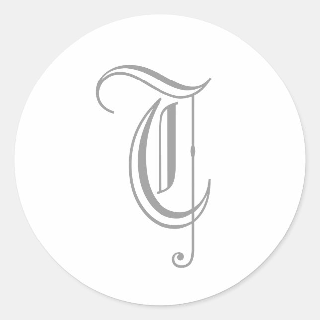T Letter Monogram Sticker Grau Altes Englisch (Vorderseite)