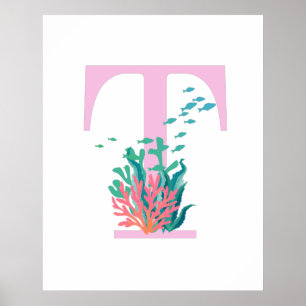 T Monogramm Anfangsmonogramm Rosa Teal Ozean Poste Poster