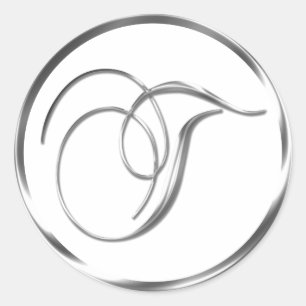 T Monogramm Imitate Silberumschlag oder Gutes Sieg Runder Aufkleber