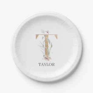 T Monogramm Personalisierte Papierplatte Pappteller