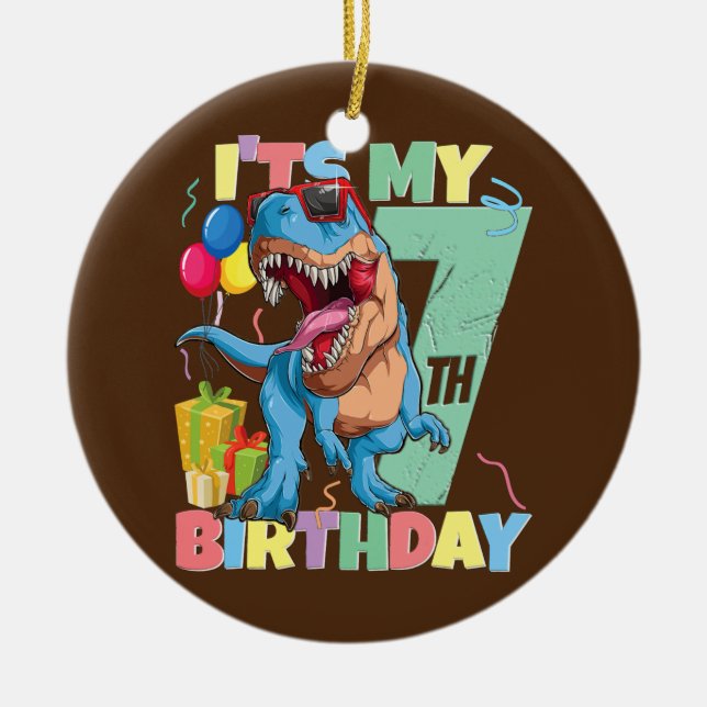 T Rex 7th Birthday Boy Girl 7 Years 2015 Dinosaur Keramik Ornament (Vorne)