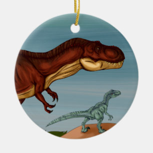 T-Rex and Velociraptor Keramik Ornament