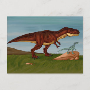 T-Rex and Velociraptor Postkarte