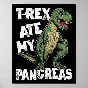 T-rex Ate My Pankreas Dinosaur Fun Diabetes Awaren Poster