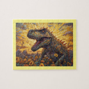 T-rex auf einem Sonnenblumenfeld Puzzle