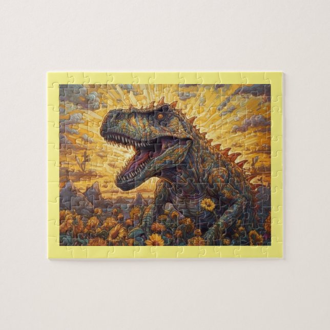 T-rex auf einem Sonnenblumenfeld Puzzle (Horizontal)