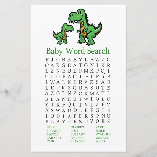 T-rex Baby Shower Word Search Game (Vorderseite)