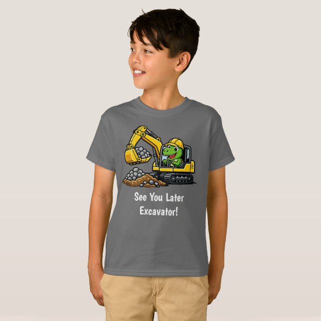 T-Rex Bagger Konstruktion Jungen T-Shirt (Vorne ganz)