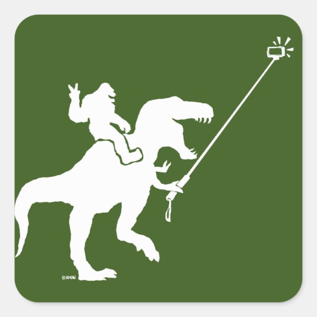 T-rex & bigfoot selfie quadratischer aufkleber (Vorderseite)