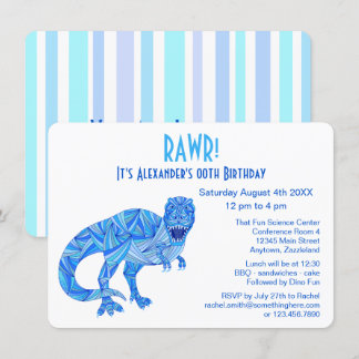 T-Rex Blue Dinosaur Prähistorischer Geburtstag RAW Einladung