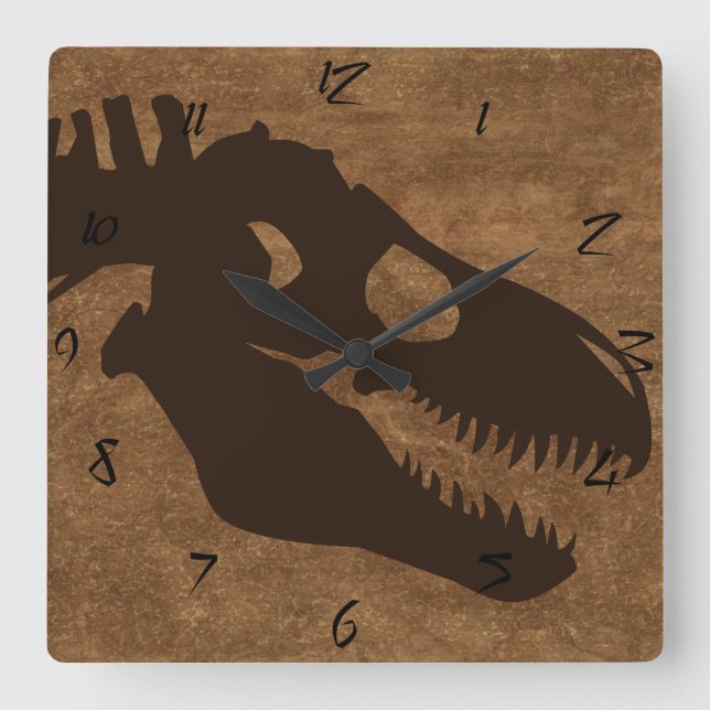 T-rex Bones Browns Quadratische Wanduhr (Vorderseite)