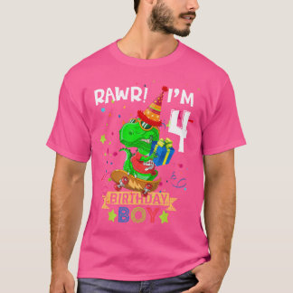 T Rex Boy 4 Jahre 4 Geburtstag Junge Party Roh I' T-Shirt